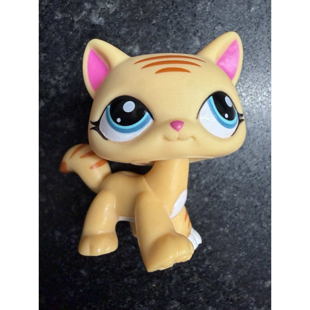 Authentic LPS #1572 Walking Cat Orange‎ Tabby Blue Eyes Hasbro Littlest Pet Shop
